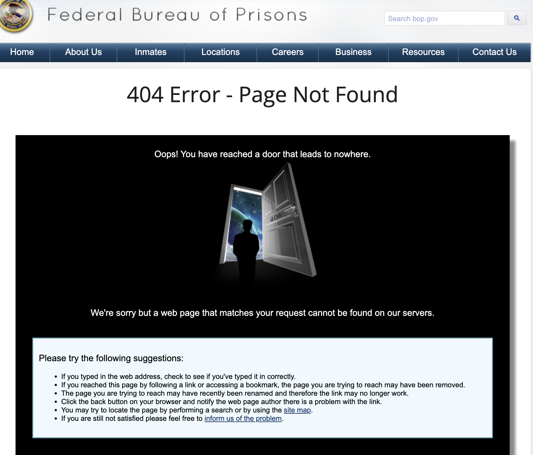 FBOP error page message